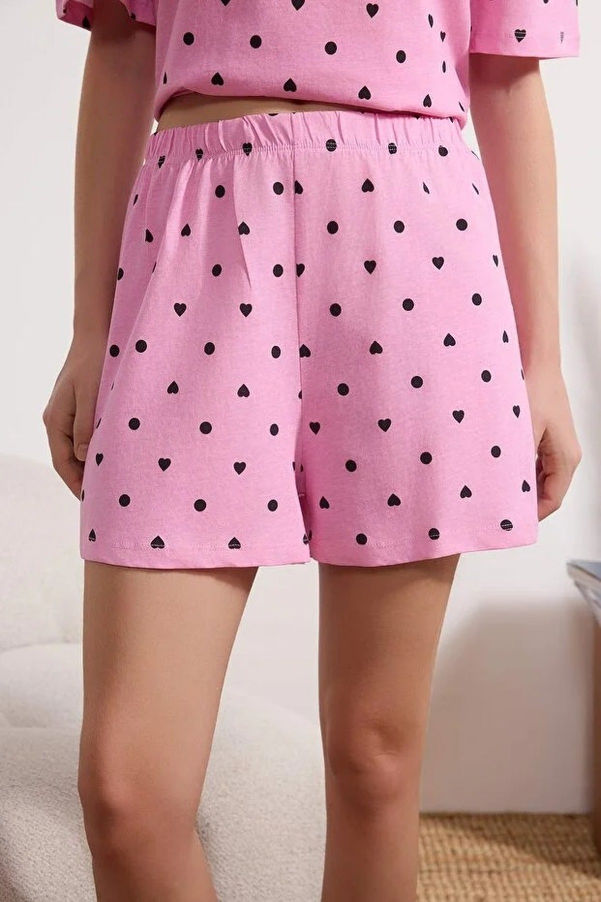 Polka Dot and Heart Print Short Pyjama Set