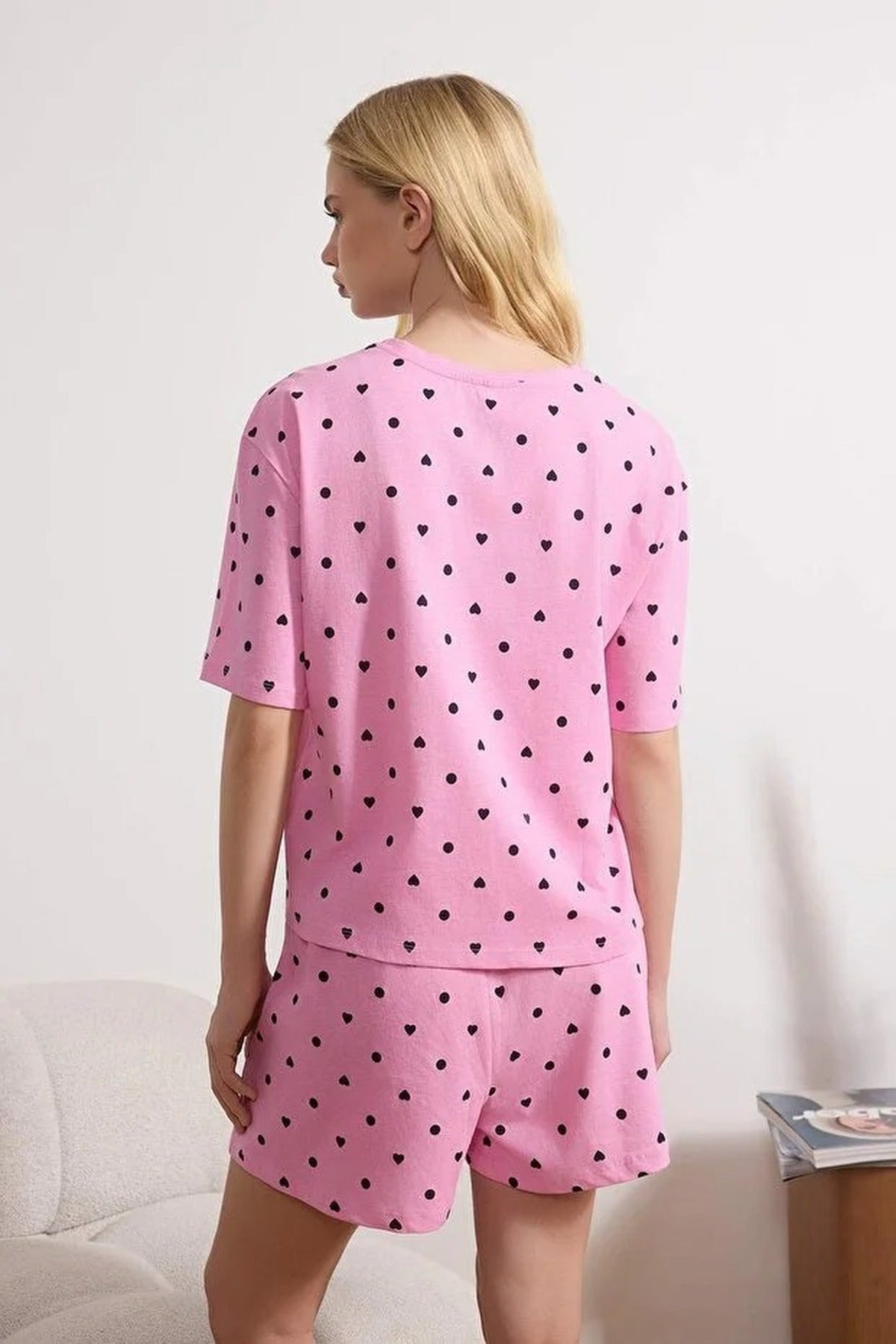 Polka Dot and Heart Print Short Pyjama Set