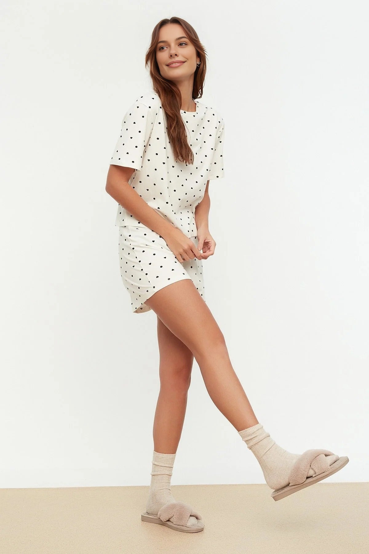 Polka Dot and Heart Print Short Pyjama Set