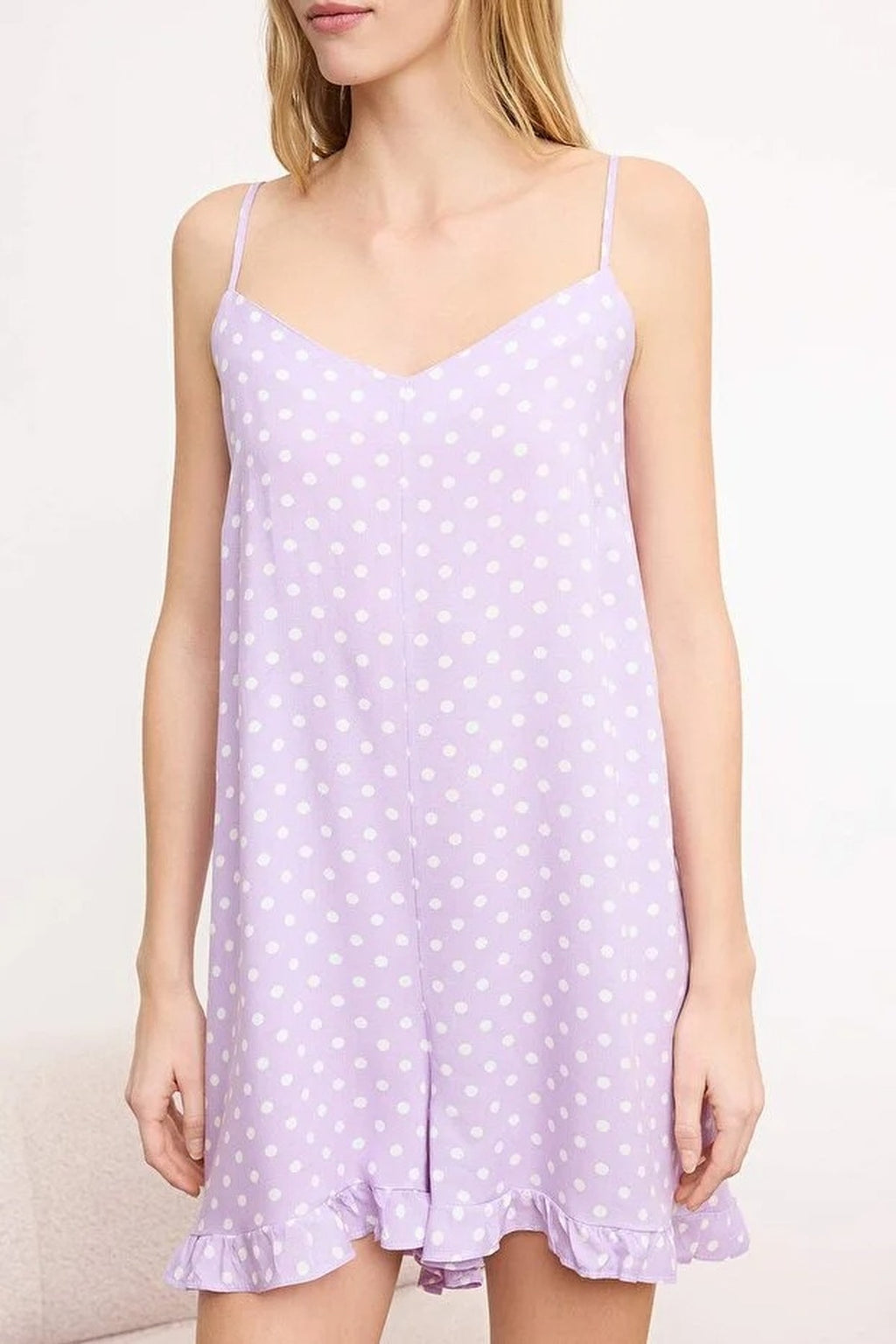 Polka Dot Ruffled Strappy Viscose Woven Playsuıt