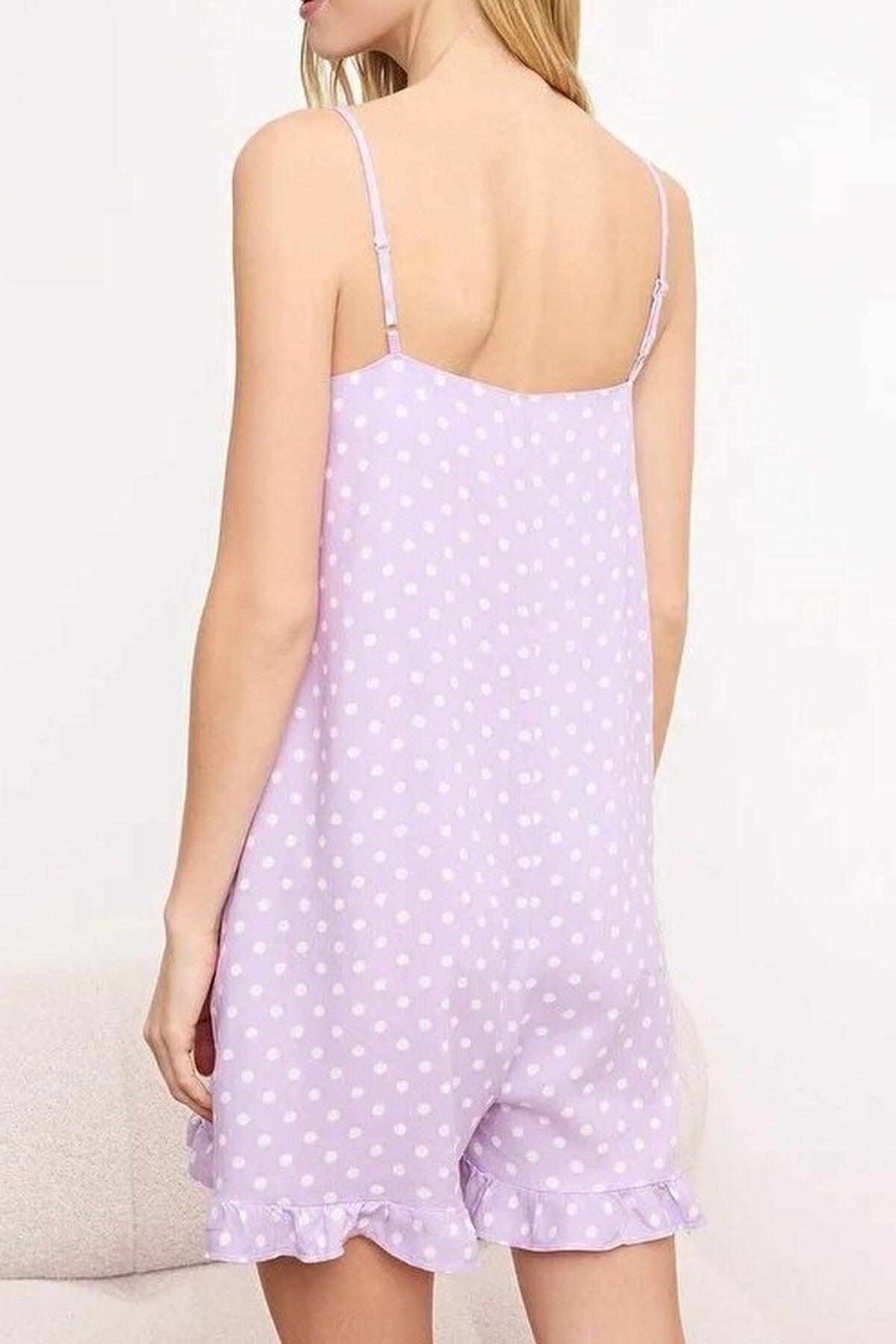 Polka Dot Ruffled Strappy Viscose Woven Playsuıt