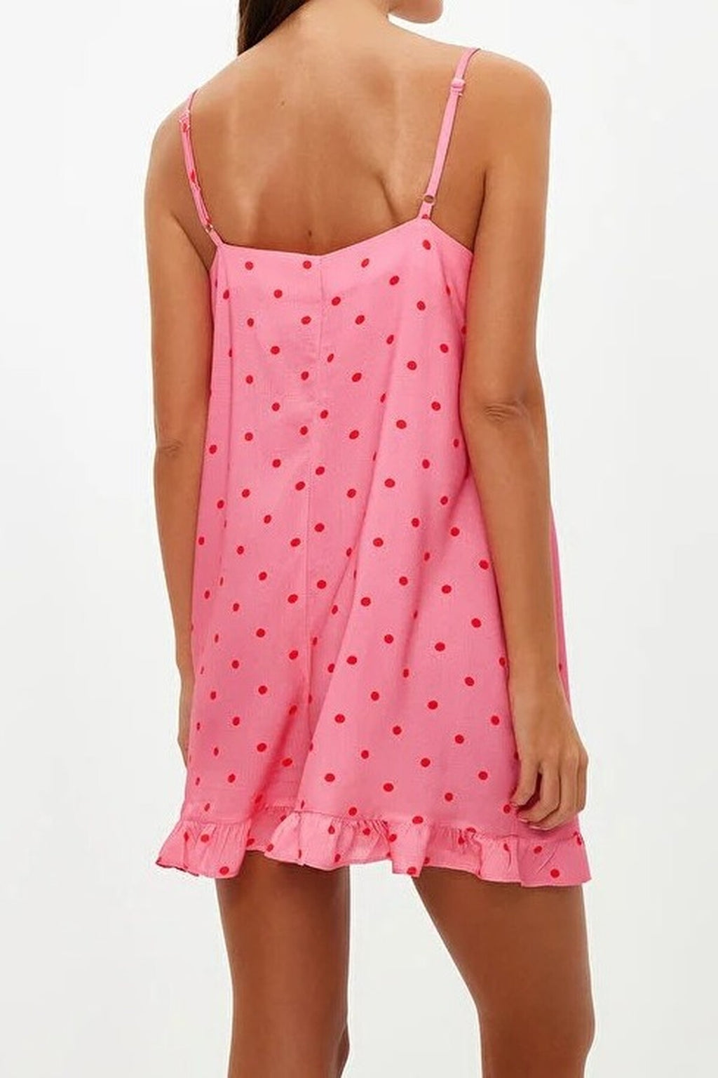Polka Dot Ruffled Strappy Viscose Woven Playsuıt