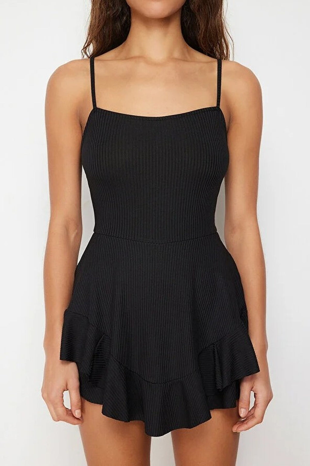 Strappy Ruffled Shorts Mini Knitted Playsuıt