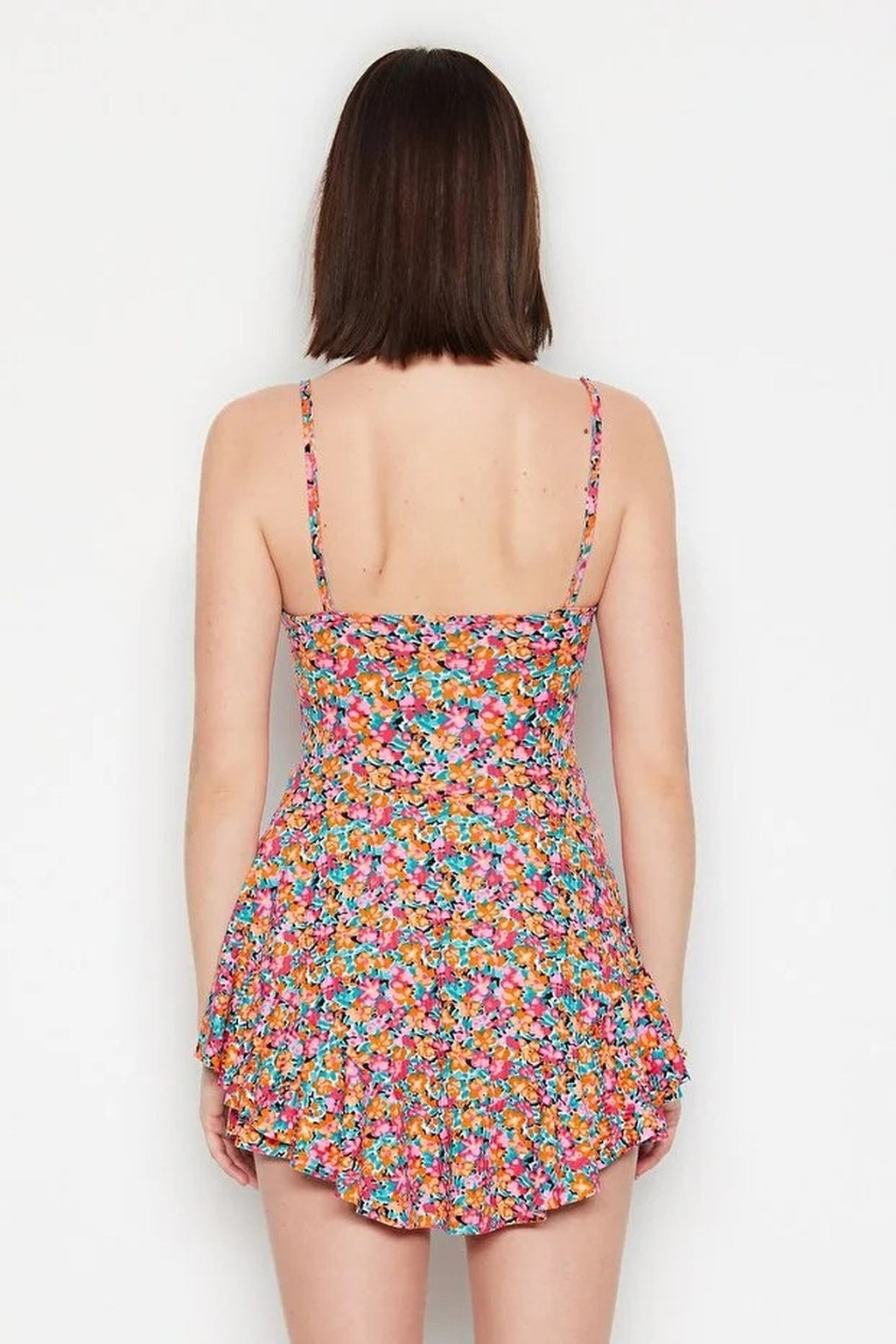 Strappy Ruffled Shorts Mini Knitted Playsuıt
