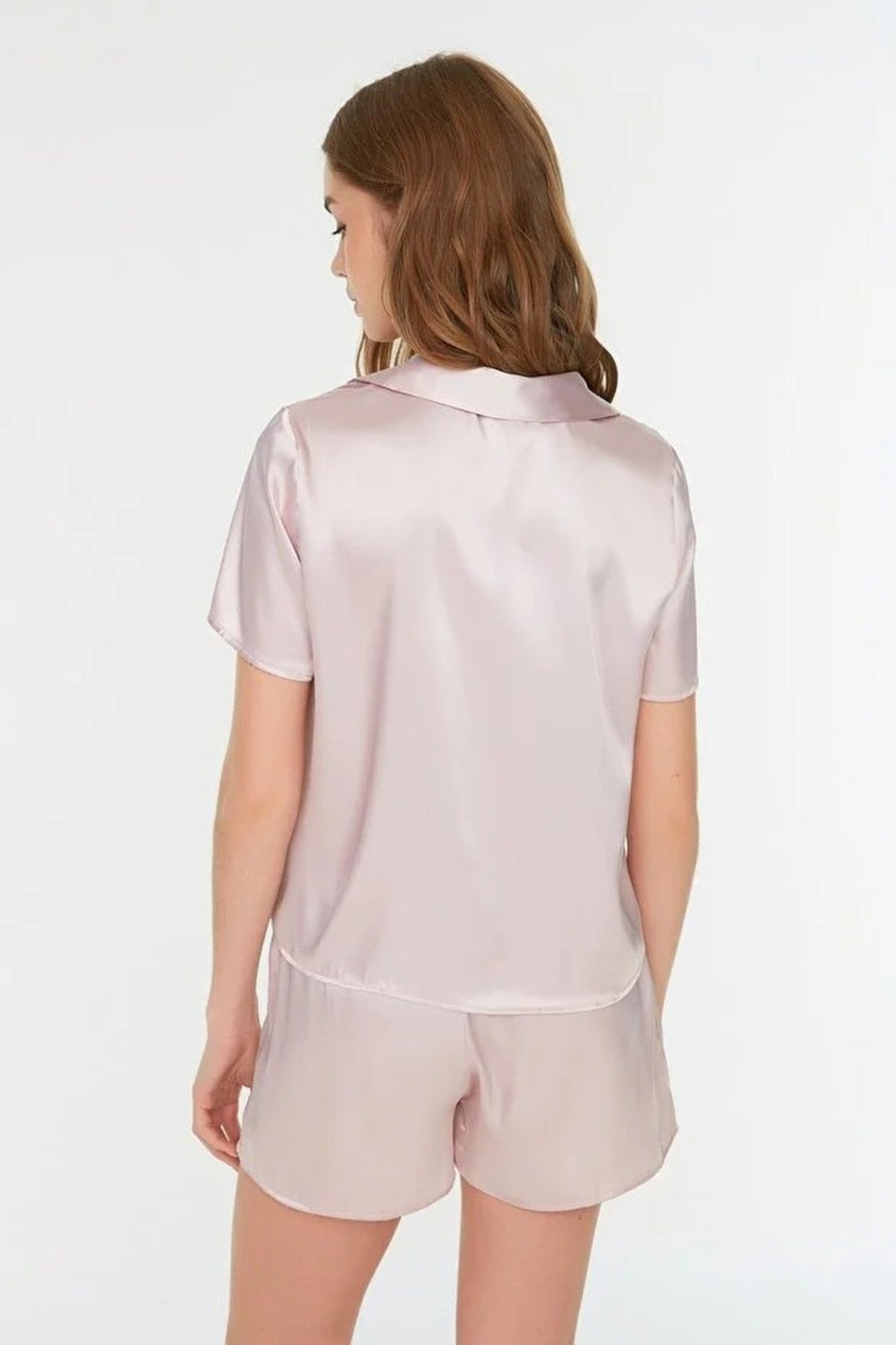 2-Piece Woven Satin Pajama Set with Strawberry and Slogan Embroidery
