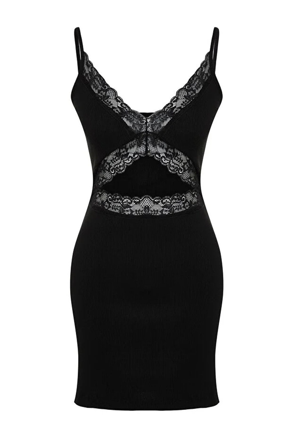 Cotton Lace Strappy Ribbed Knit Nightdress