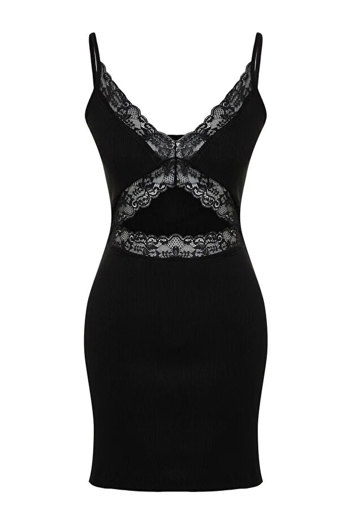 Cotton Lace Strappy Ribbed Knit Nightdress