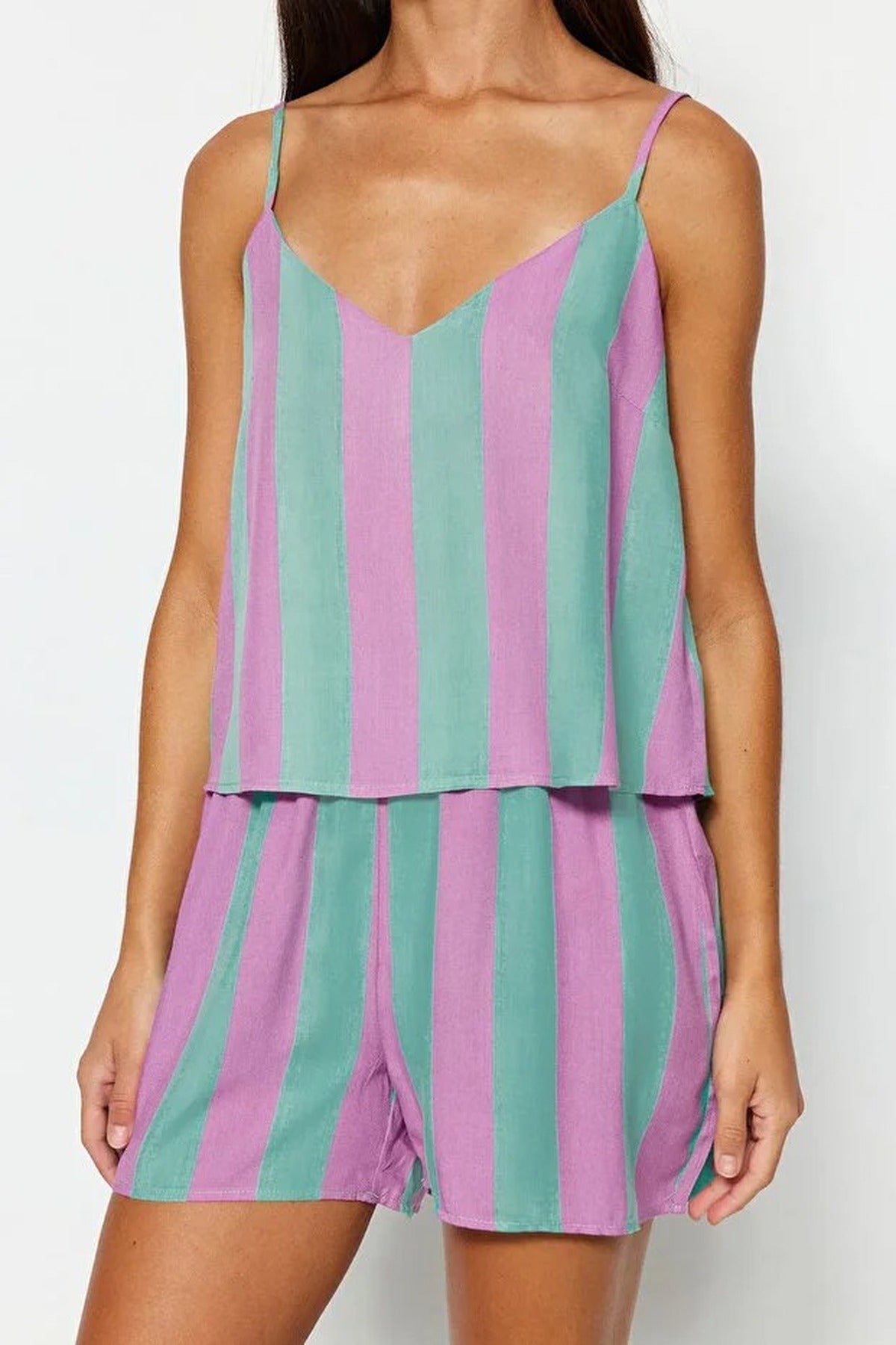 Striped Cami Strap Viscose Shorts Pyjama