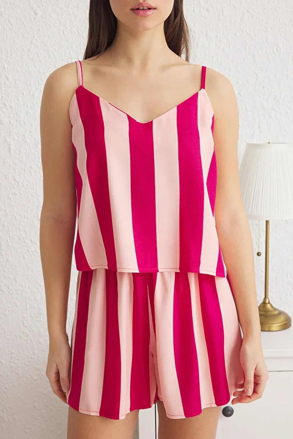 Striped Cami Strap Viscose Shorts Pyjama