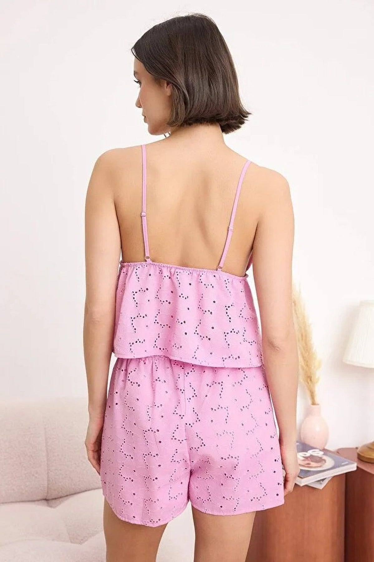 Floral Embroidered Lined Cami Top and Shorts Pyjama Set
