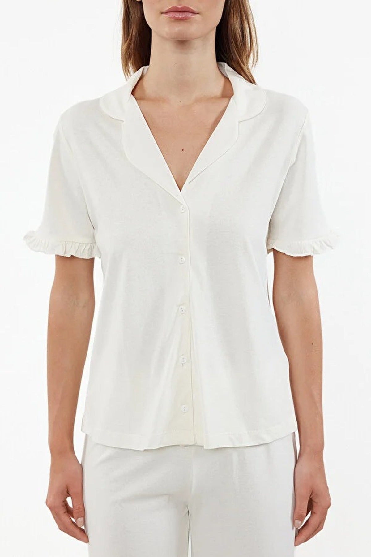 2-Piece 100% Cotton Ruffle Detail Knitted Pajama Set