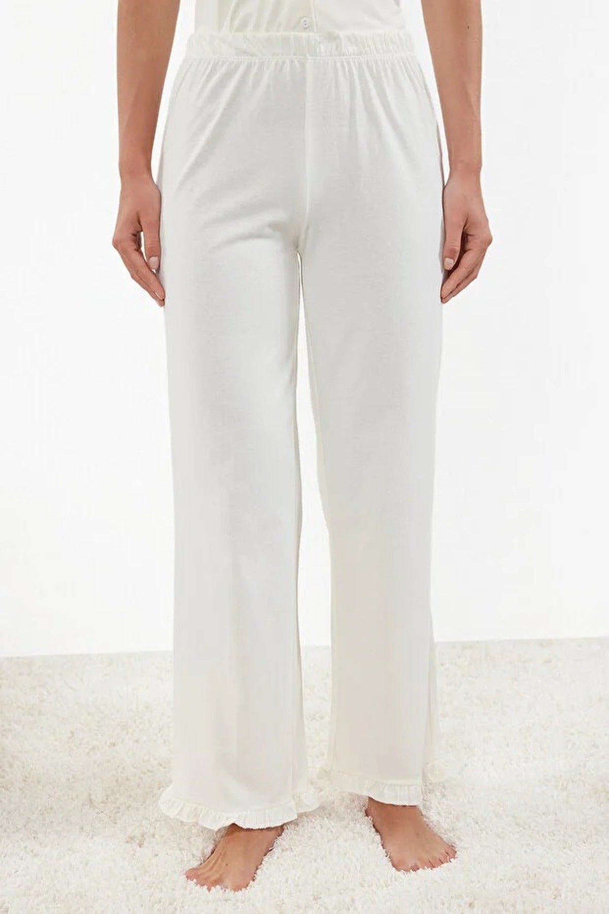 2-Piece 100% Cotton Ruffle Detail Knitted Pajama Set