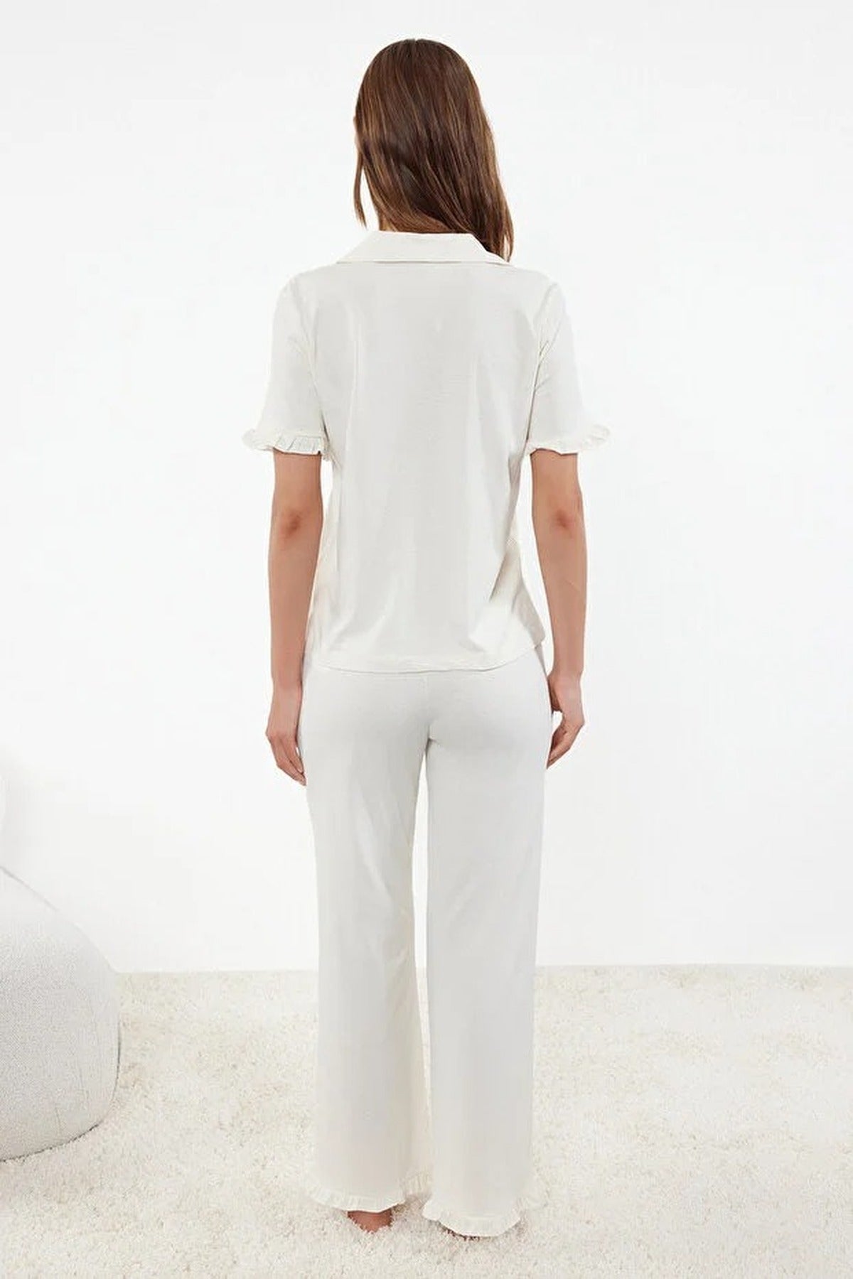 2-Piece 100% Cotton Ruffle Detail Knitted Pajama Set