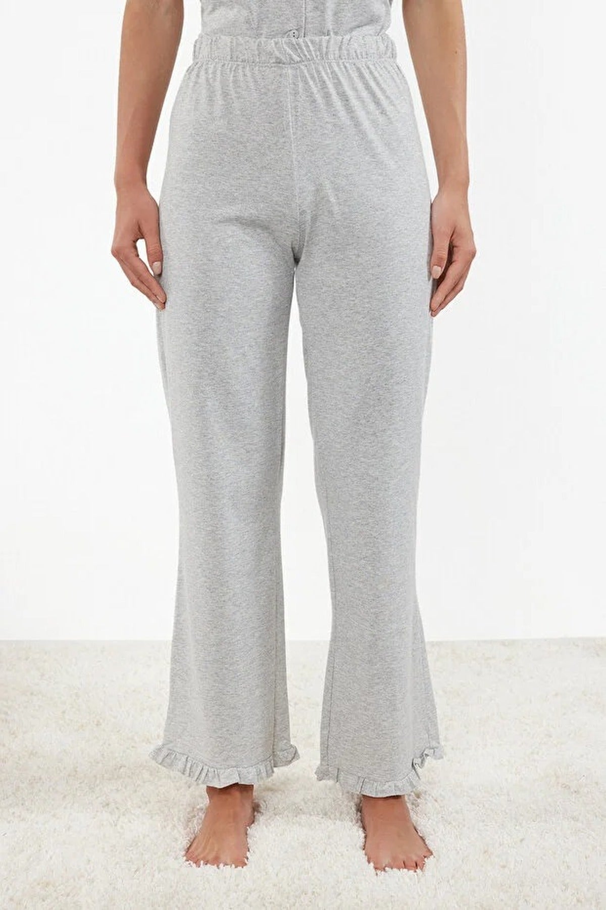2-Piece 100% Cotton Ruffle Detail Knitted Pajama Set
