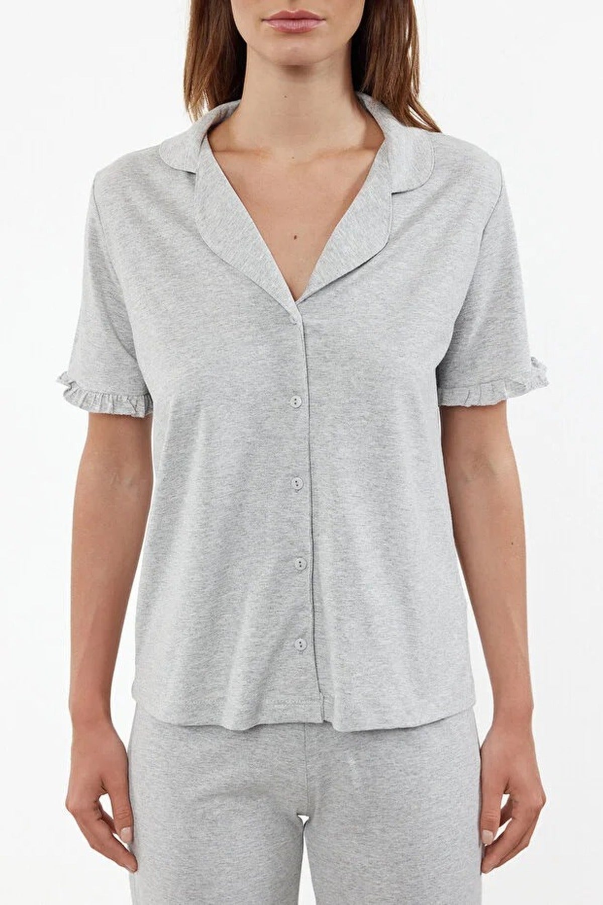 2-Piece 100% Cotton Ruffle Detail Knitted Pajama Set