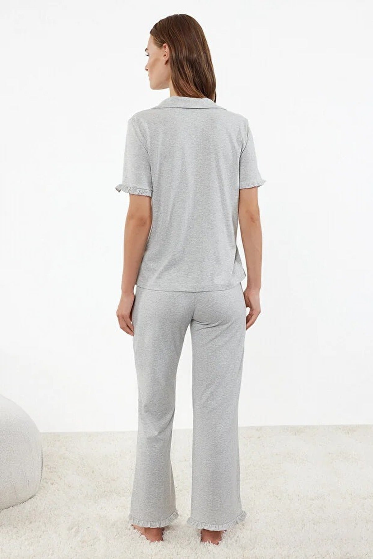 2-Piece 100% Cotton Ruffle Detail Knitted Pajama Set