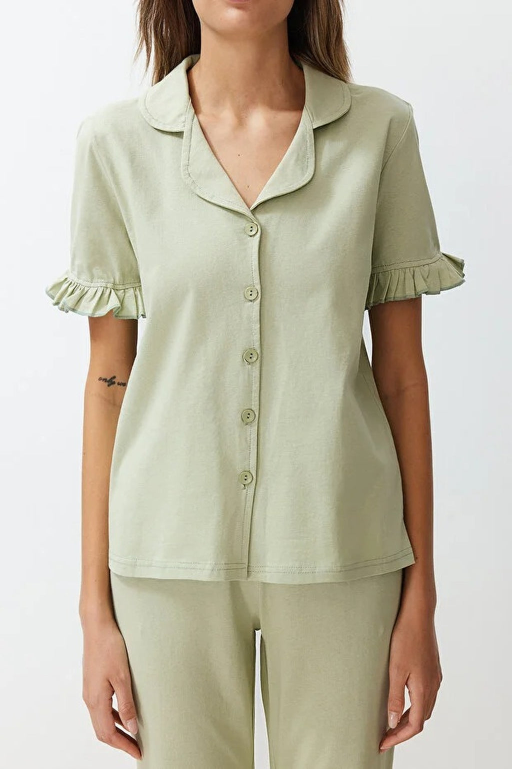 2-Piece 100% Cotton Ruffle Detail Knitted Pajama Set