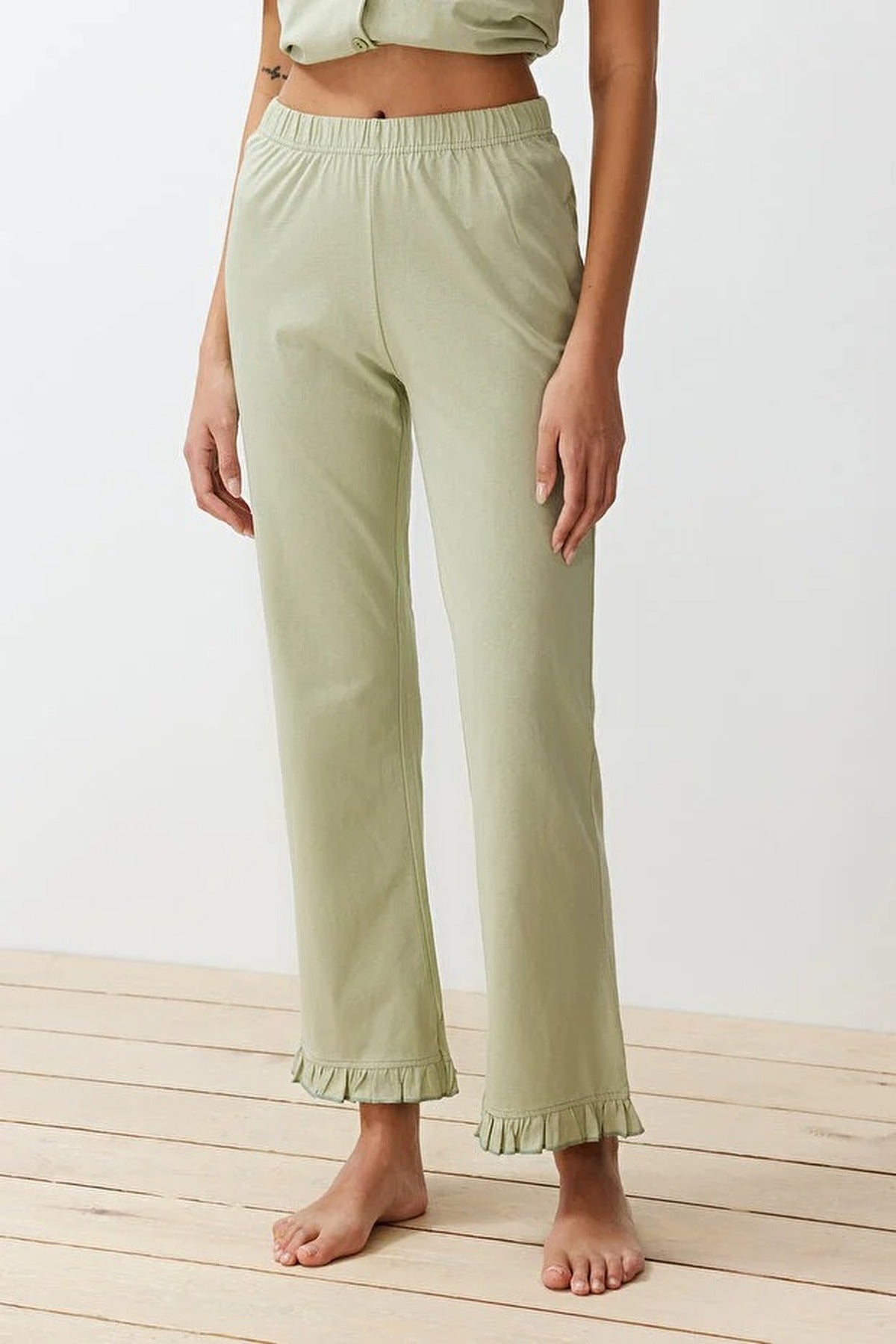 2-Piece 100% Cotton Ruffle Detail Knitted Pajama Set