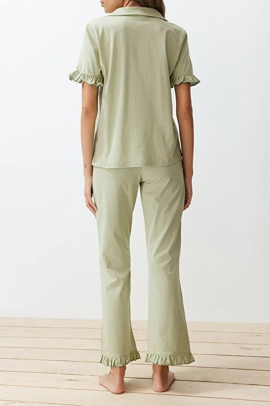 2-Piece 100% Cotton Ruffle Detail Knitted Pajama Set