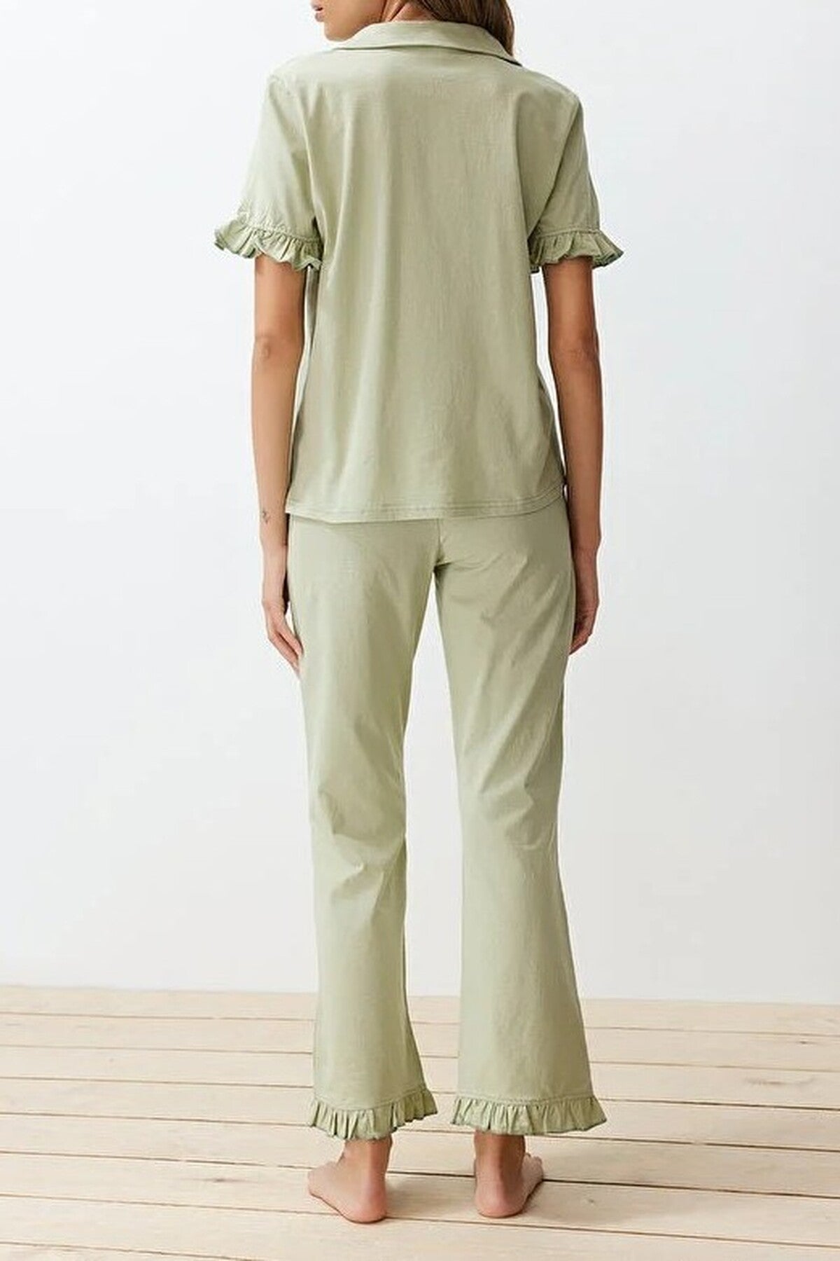 2-Piece 100% Cotton Ruffle Detail Knitted Pajama Set