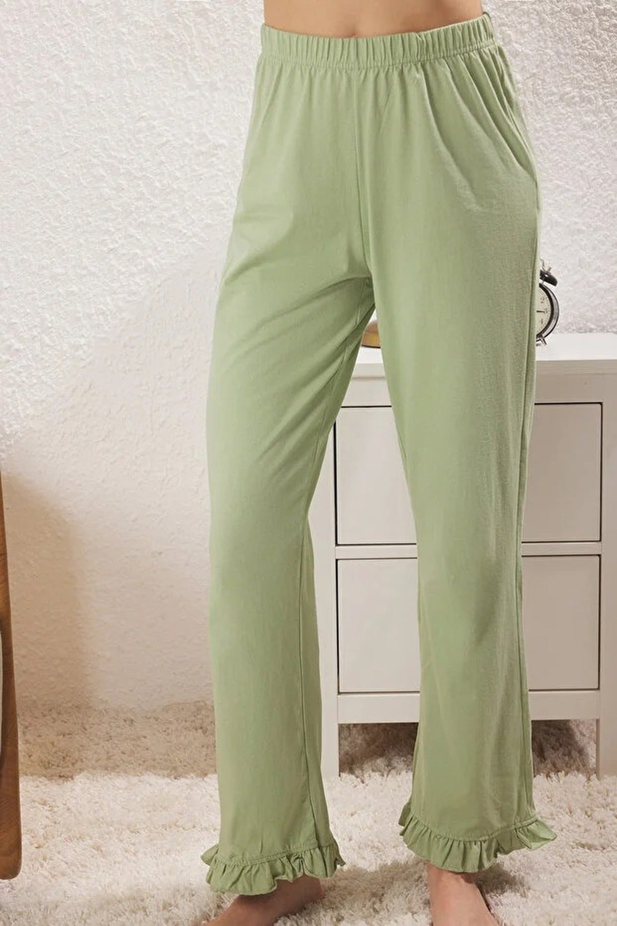 2-Piece 100% Cotton Ruffle Detail Knitted Pajama Set