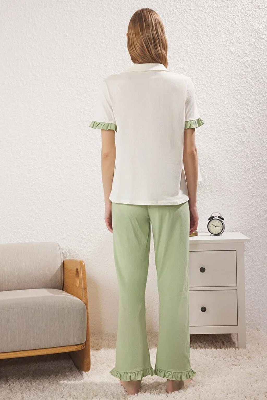 2-Piece 100% Cotton Ruffle Detail Knitted Pajama Set