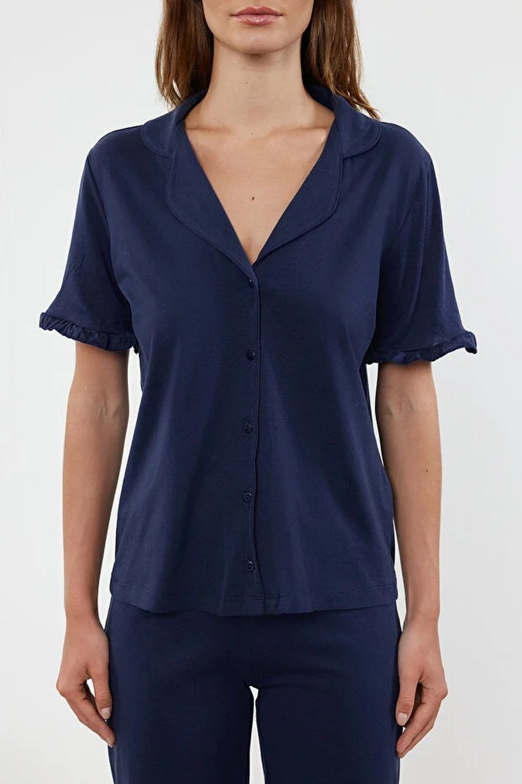 2-Piece 100% Cotton Ruffle Detail Knitted Pajama Set