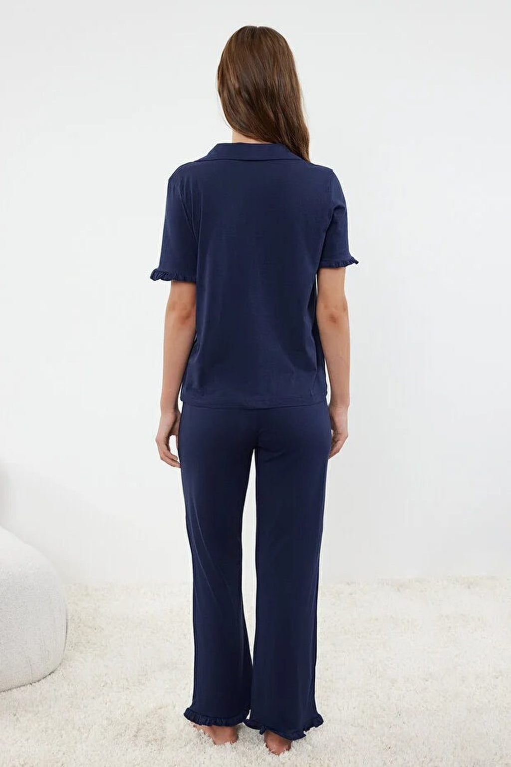 2-Piece 100% Cotton Ruffle Detail Knitted Pajama Set
