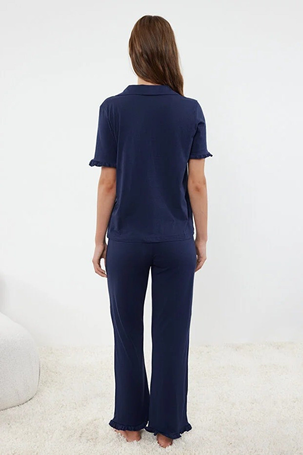 2-Piece 100% Cotton Ruffle Detail Knitted Pajama Set