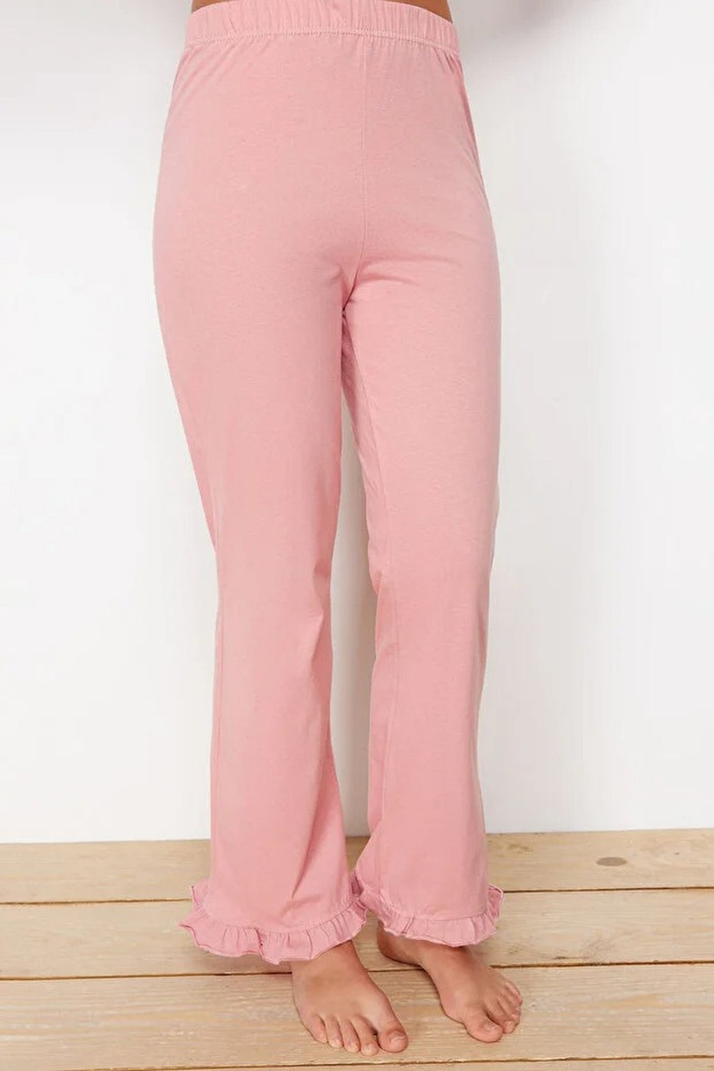 2-Piece 100% Cotton Ruffle Detail Knitted Pajama Set
