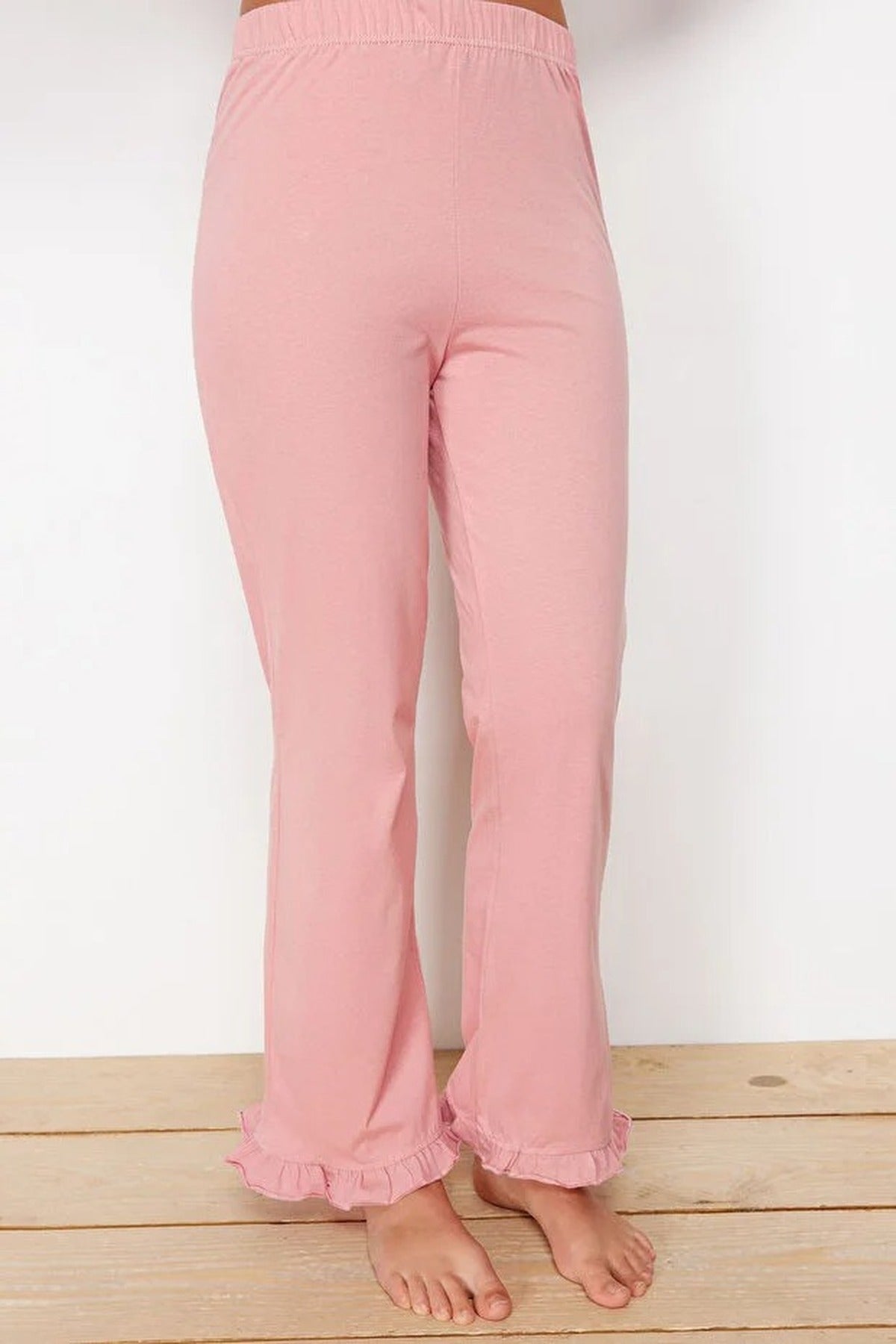 2-Piece 100% Cotton Ruffle Detail Knitted Pajama Set