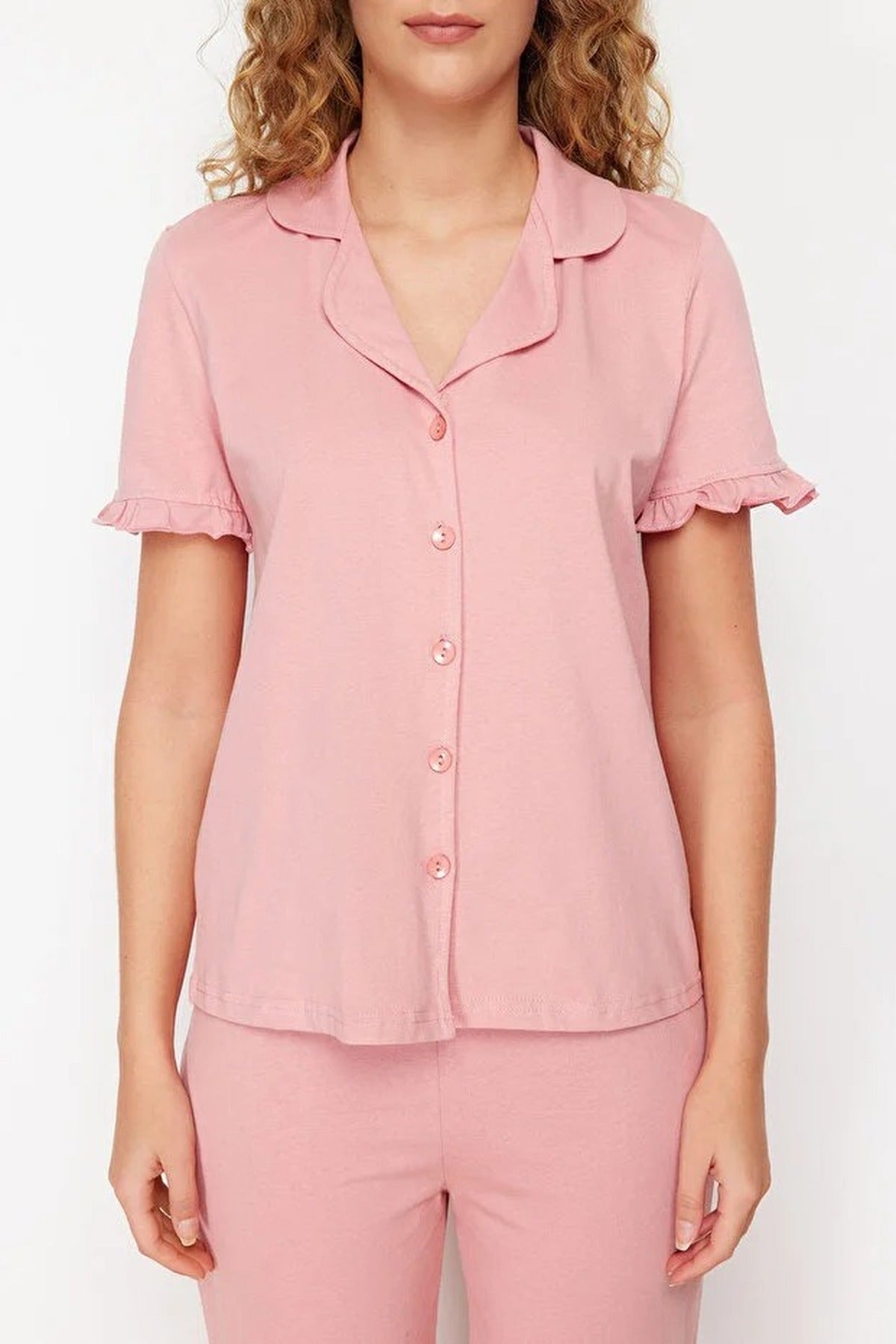 2-Piece 100% Cotton Ruffle Detail Knitted Pajama Set