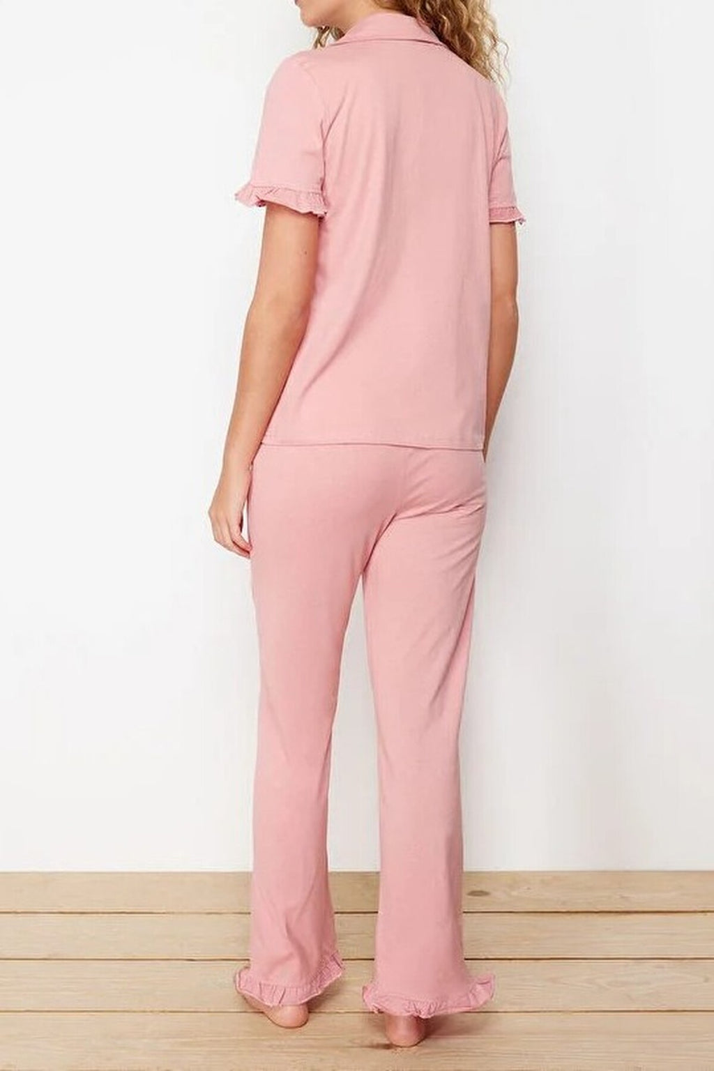 2-Piece 100% Cotton Ruffle Detail Knitted Pajama Set