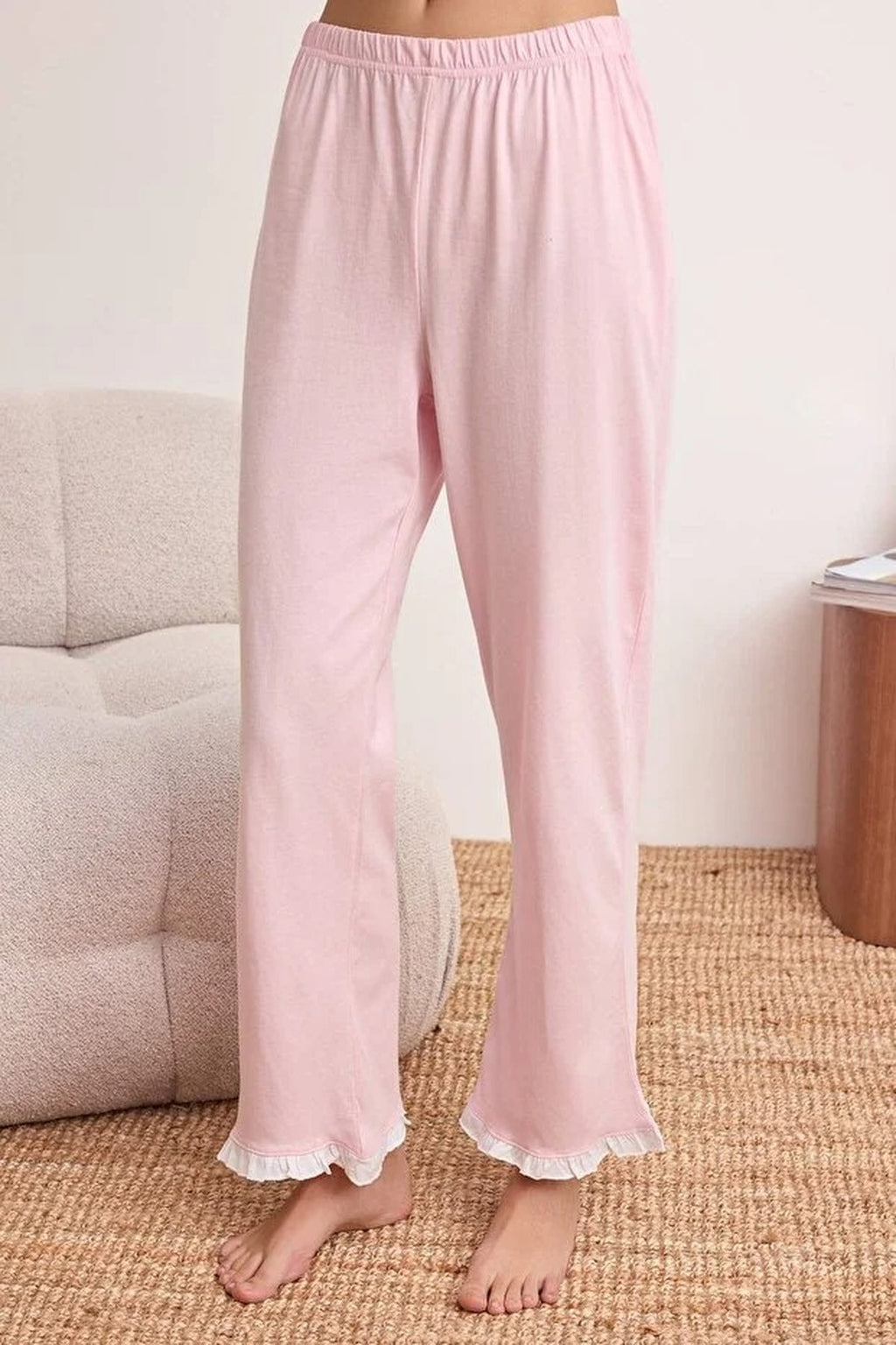 2-Piece 100% Cotton Ruffle Detail Knitted Pajama Set