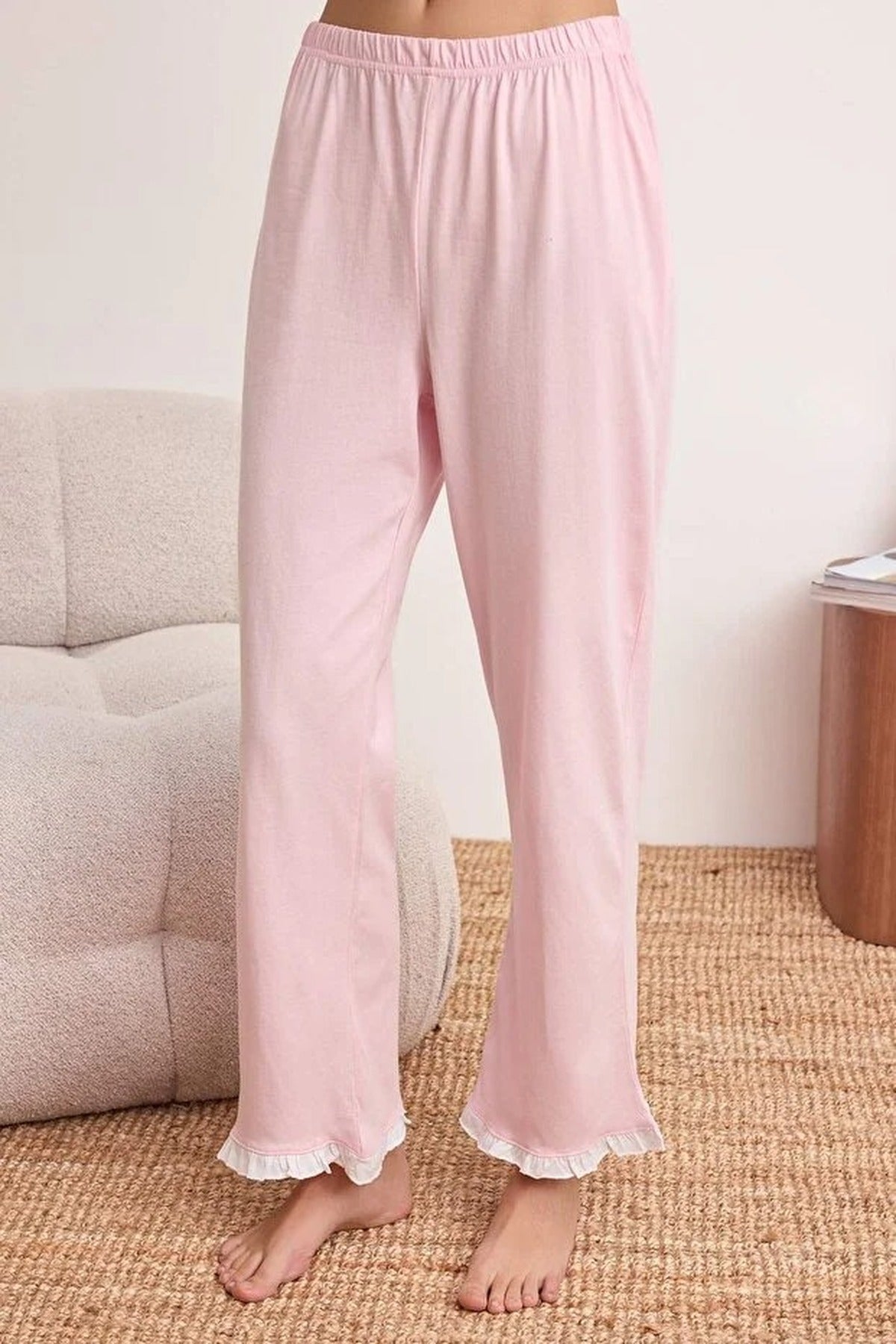 2-Piece 100% Cotton Ruffle Detail Knitted Pajama Set