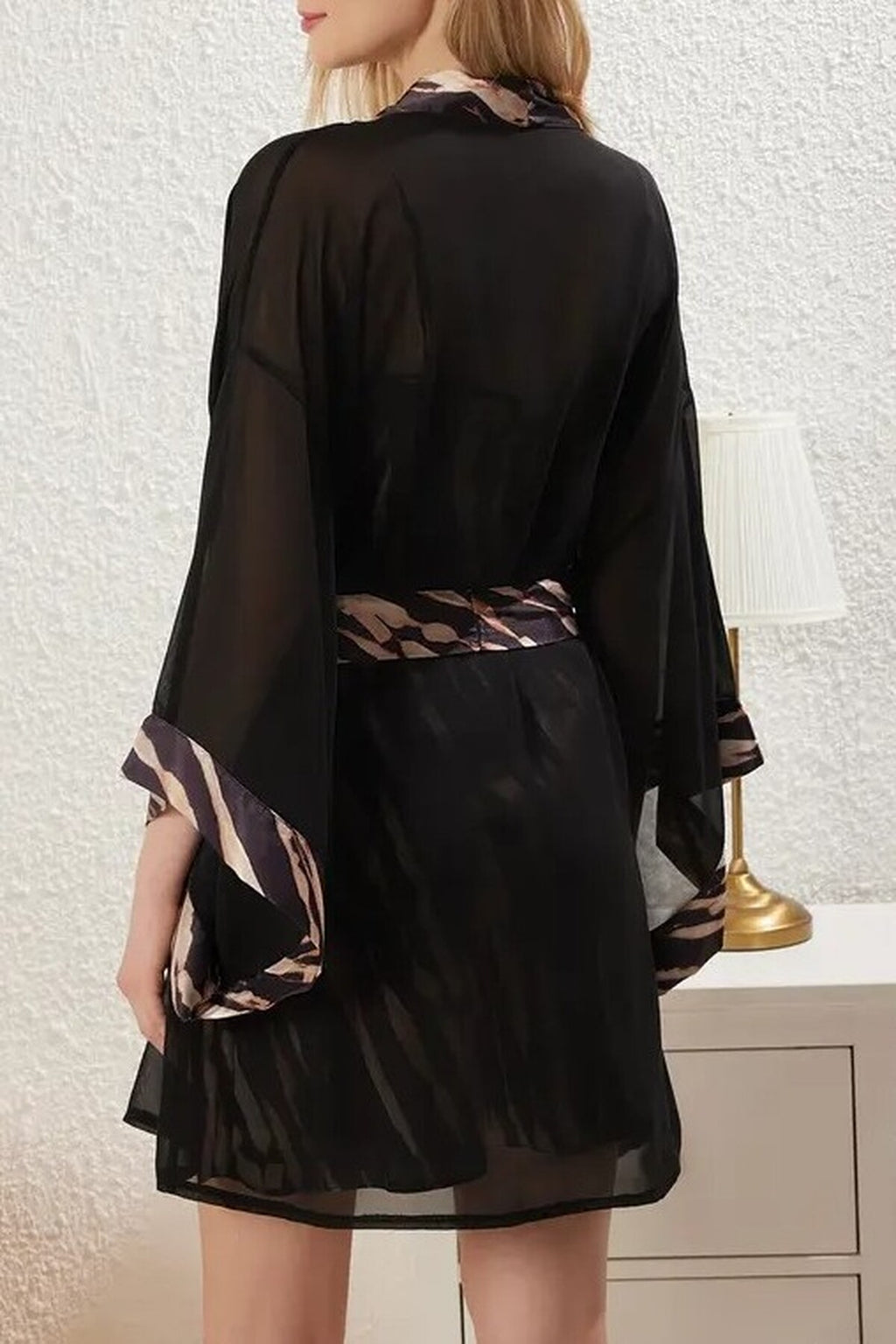 2-Piece Set Leopard Print Woven Belted Tulle Robe Satin Nightdress