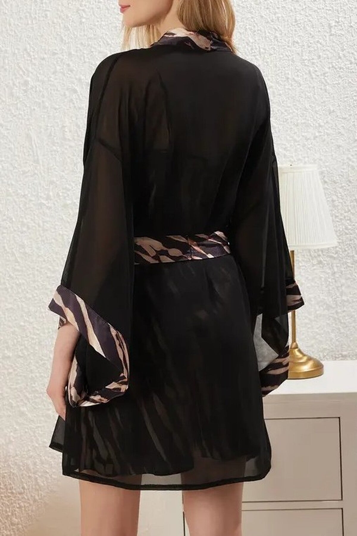 2-Piece Set Leopard Print Woven Belted Tulle Robe Satin Nightdress