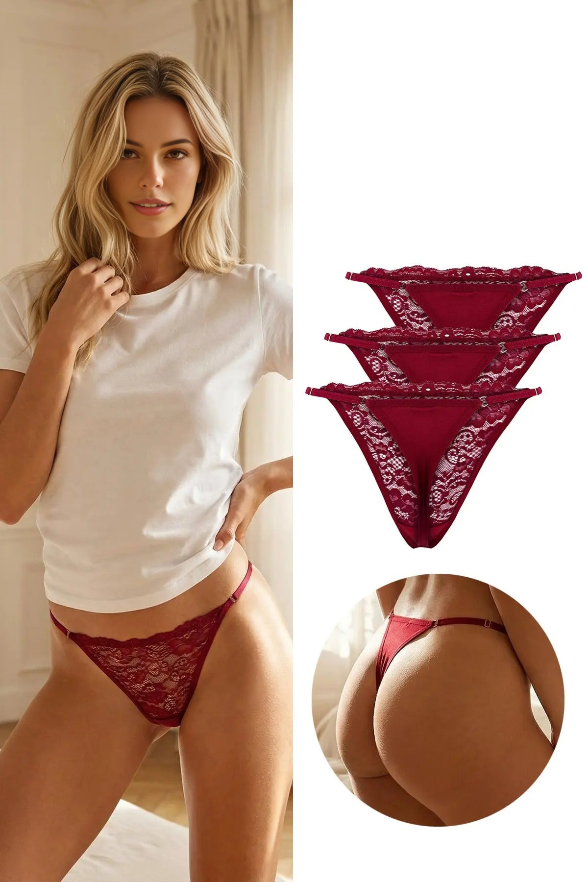 3-Pack Lace Thong Knitted Panties