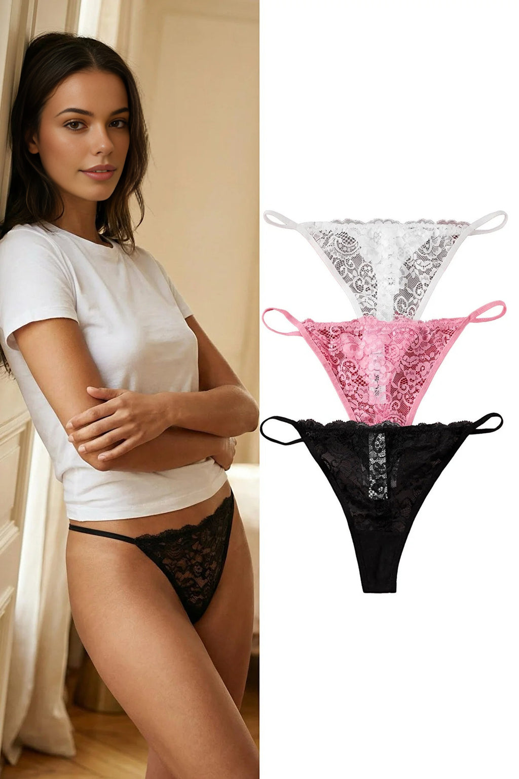 3-Pack Lace Thong Knitted Panties