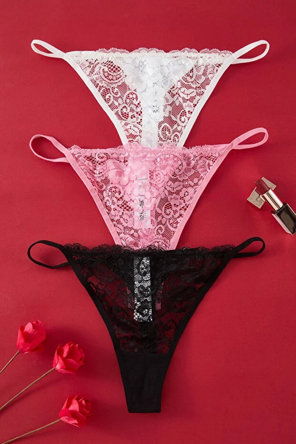 3-Pack Lace Thong Knitted Panties