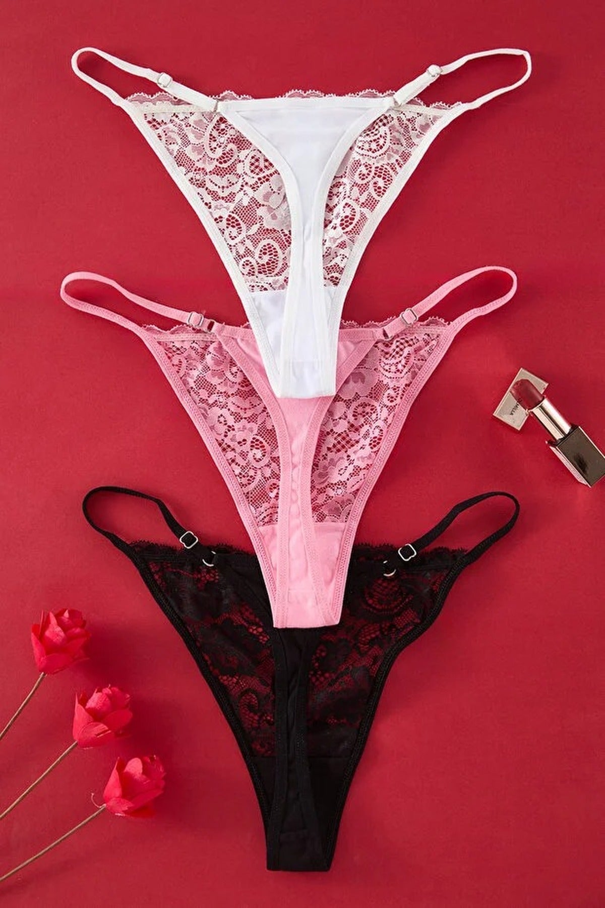 3-Pack Lace Thong Knitted Panties
