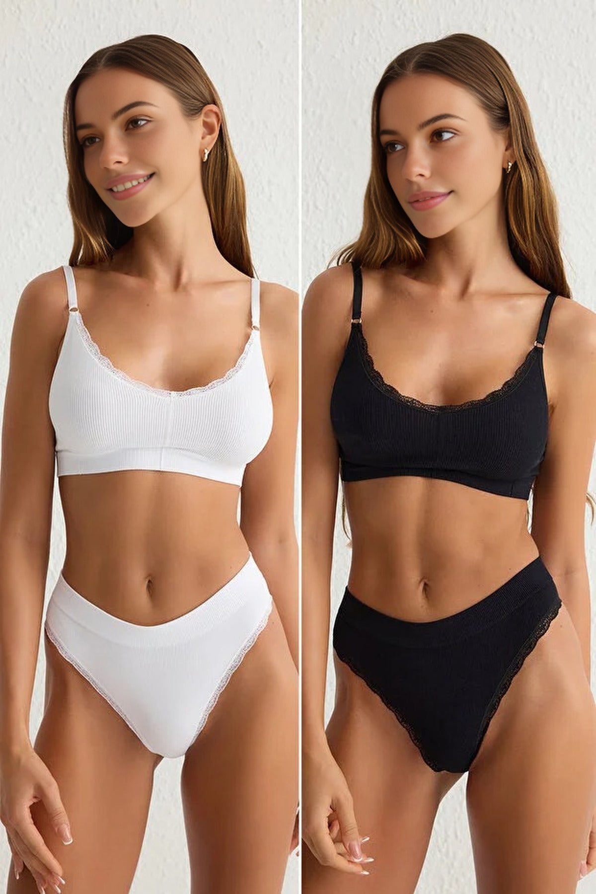 2-Pack Seamless Lace Detail Thong Knitted Panties