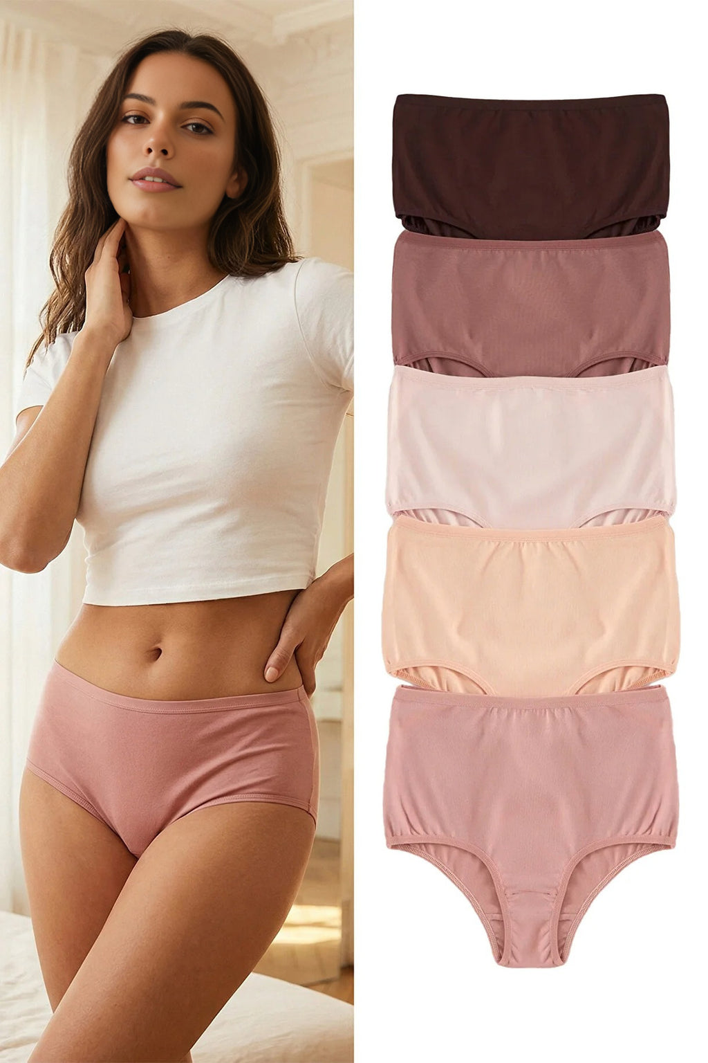 5-Pack Cotton High-Waisted Hipster Knitted Panties