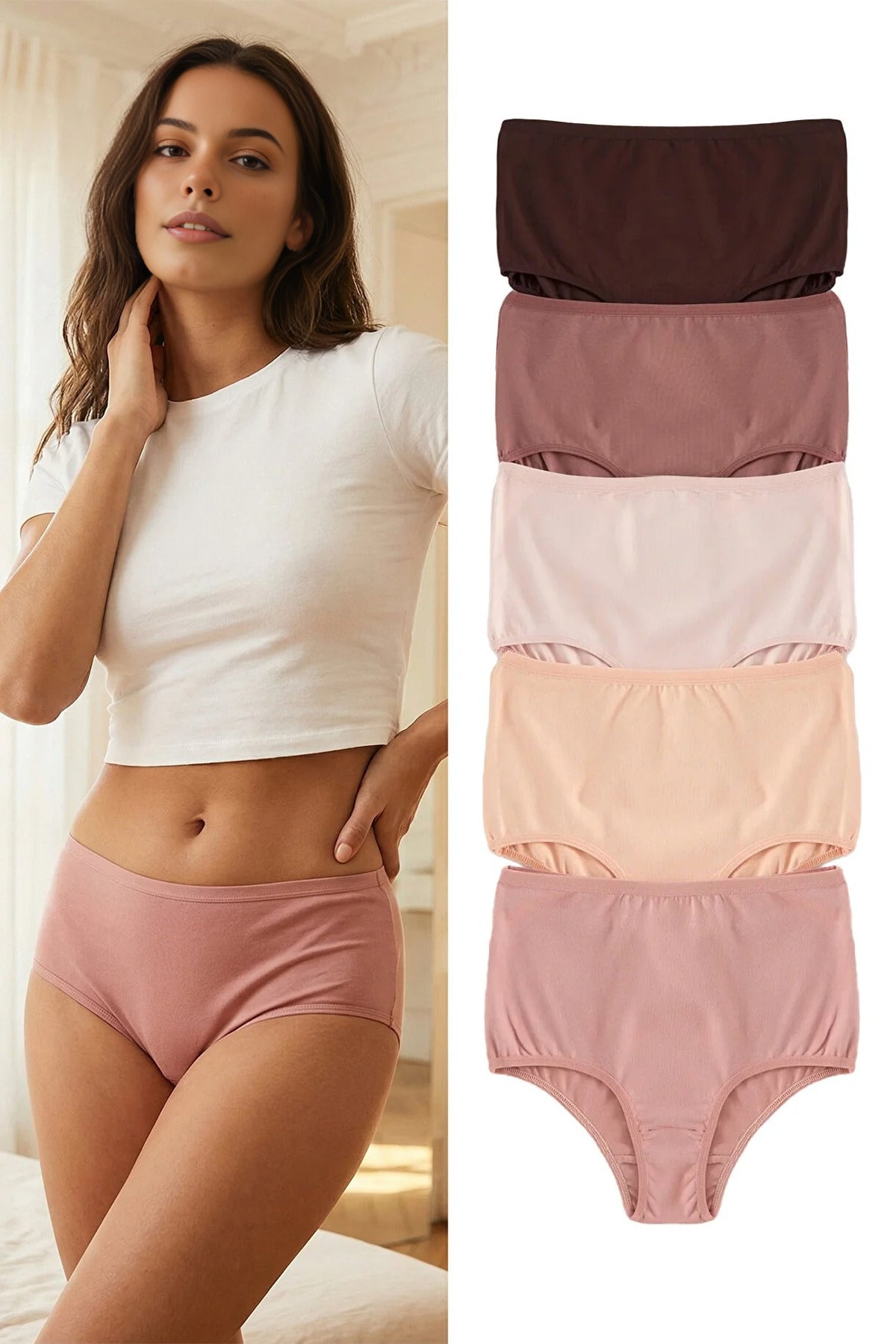 5-Pack Cotton High-Waisted Hipster Knitted Panties
