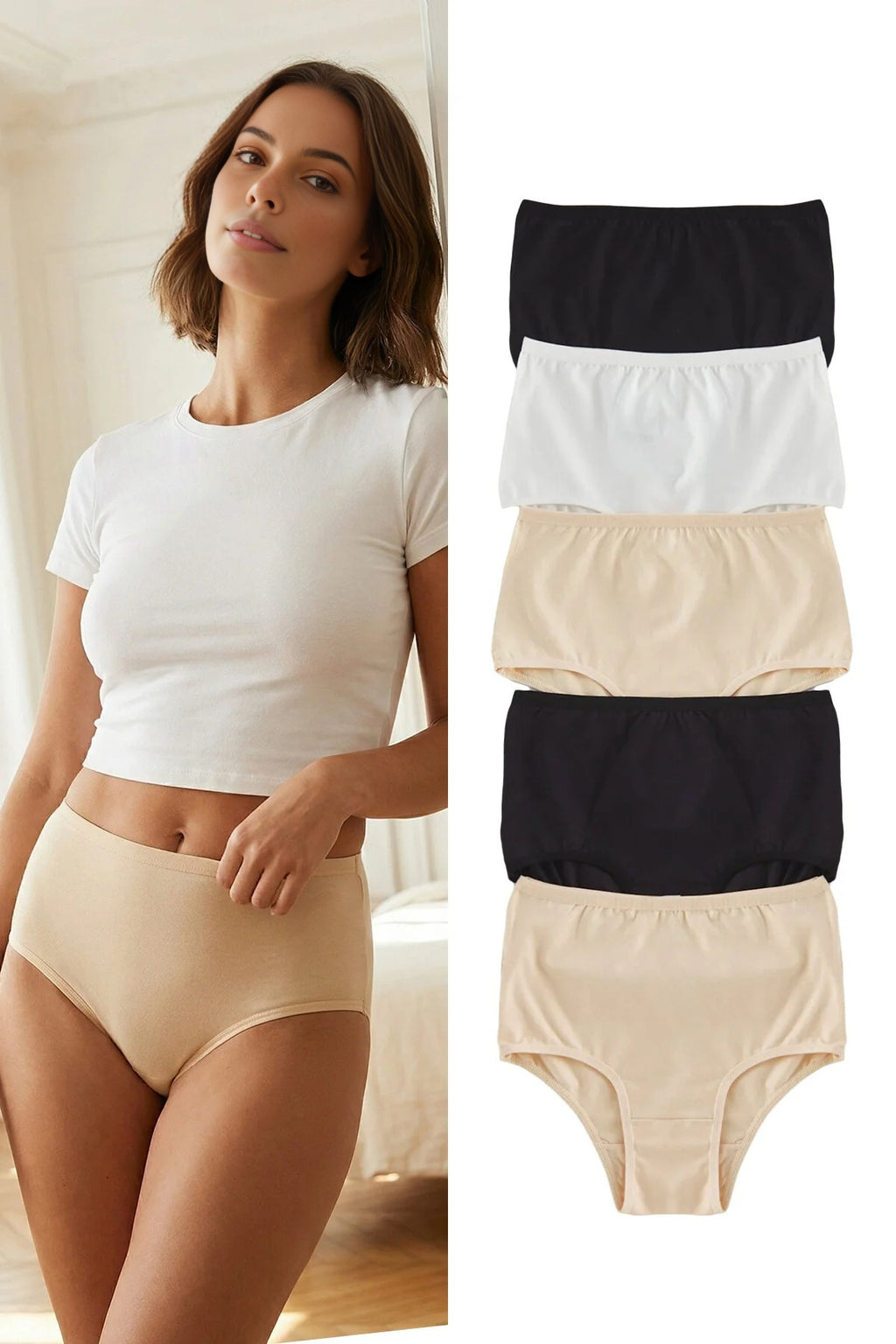5-Pack Cotton High-Waisted Hipster Knitted Panties