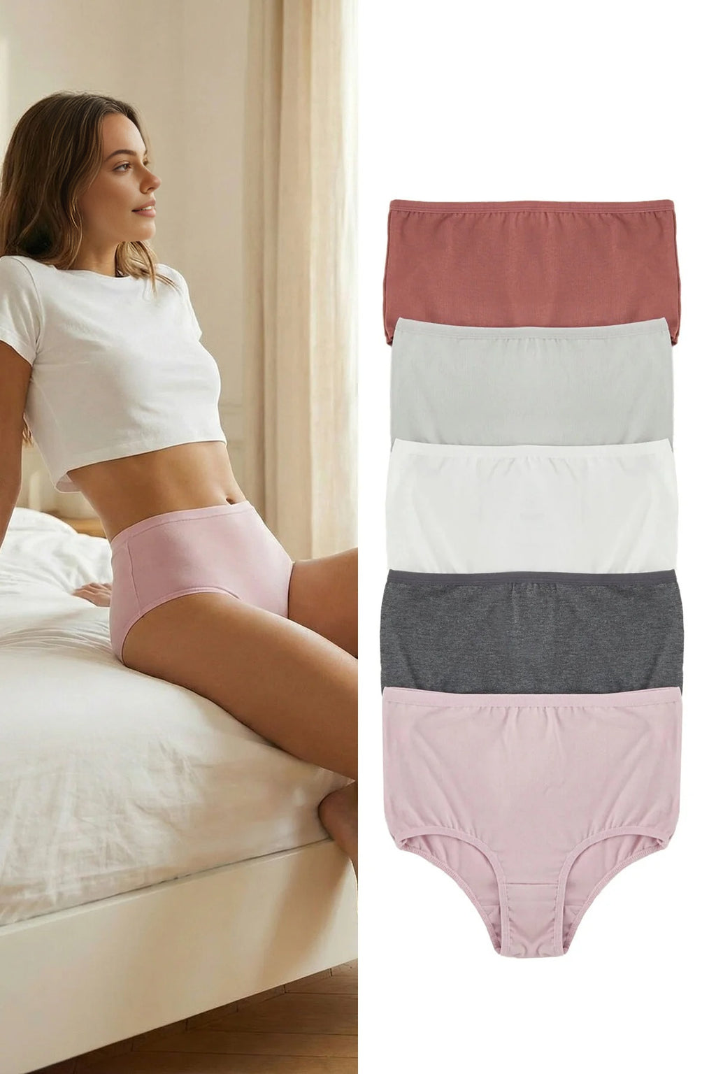5-Pack Cotton High-Waisted Hipster Knitted Panties