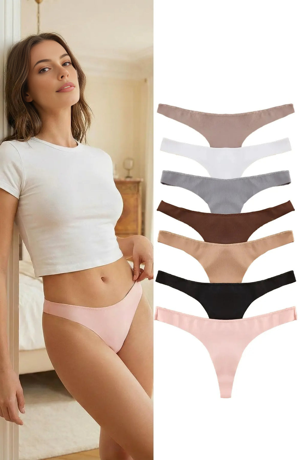 7-Pack Seamless Laser Cut Micro Thong Knitted Panties