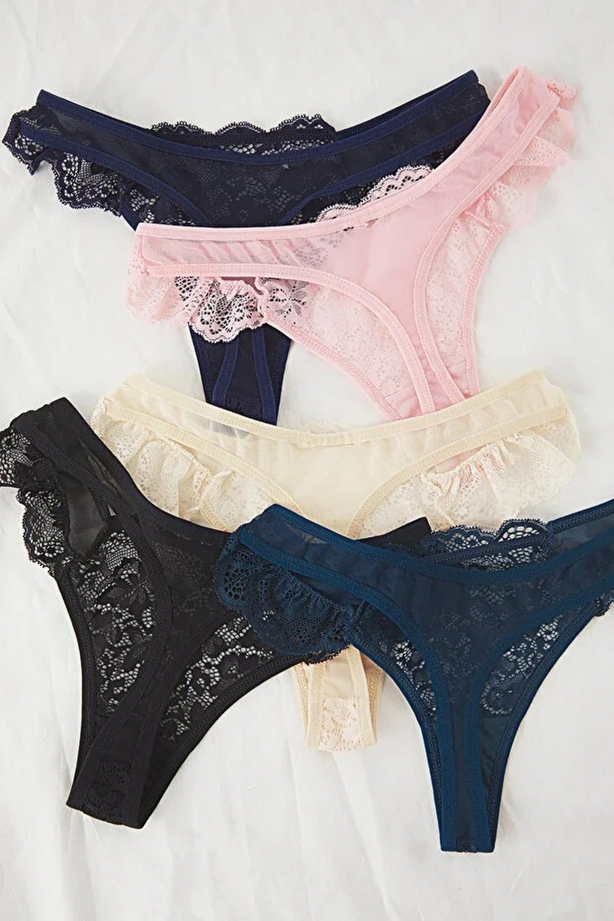 5-Pack Tulle Lace Detail Thong Knitted Panties