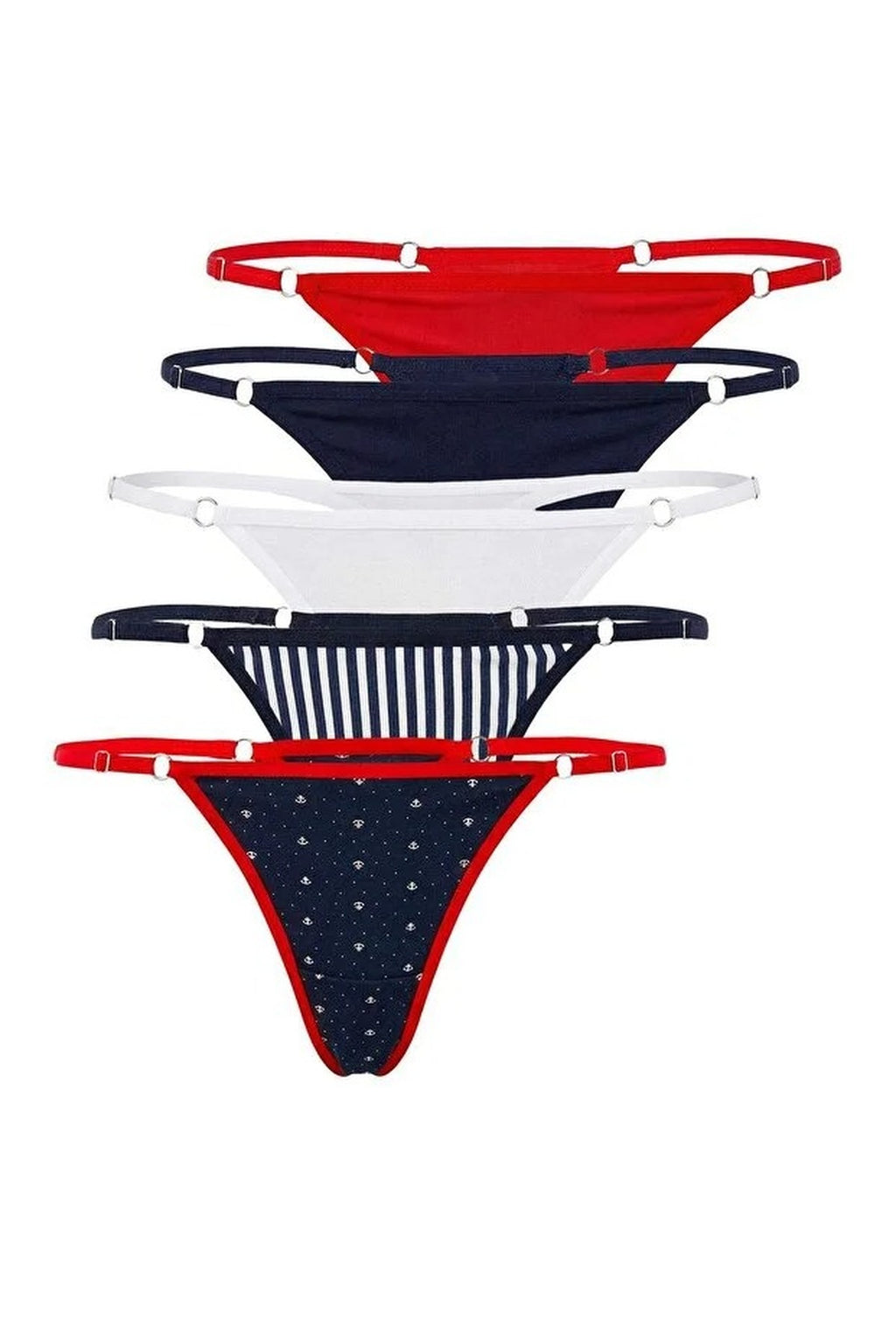 5-Pack Adjustable Waist Cotton Thong Knitted Panties