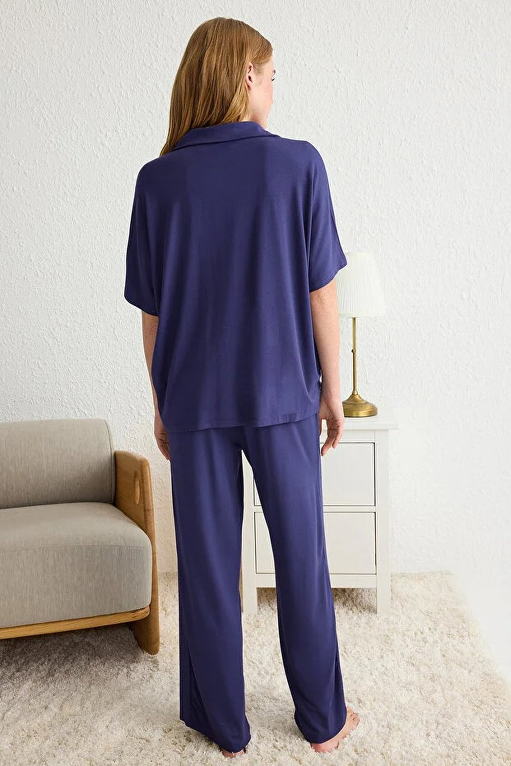 Collar Button-Through Long Sleeve Relaxed Fit Pyjama Set